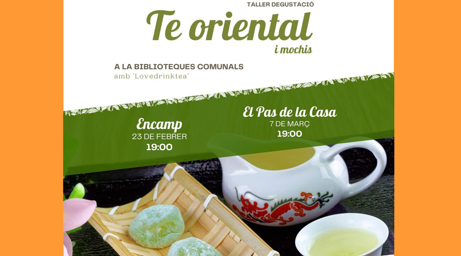 Cartell anunciant la degustació de té al Pas de la Casa (Comú d'Encamp)