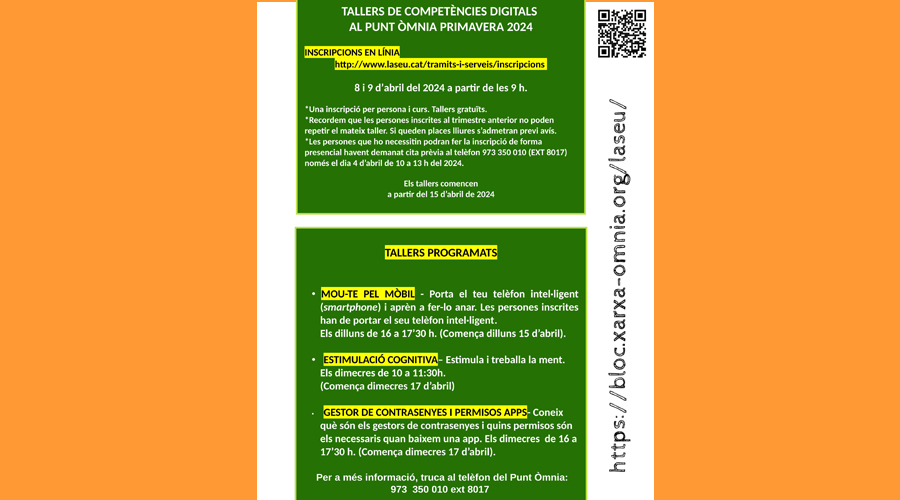 Cartell anunciant els tallers sobre competències digitals (Aj. la Seu)