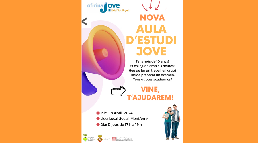 Cartell anunciant l’Aula d’Estudi Jove a Montferrer i Castellbò