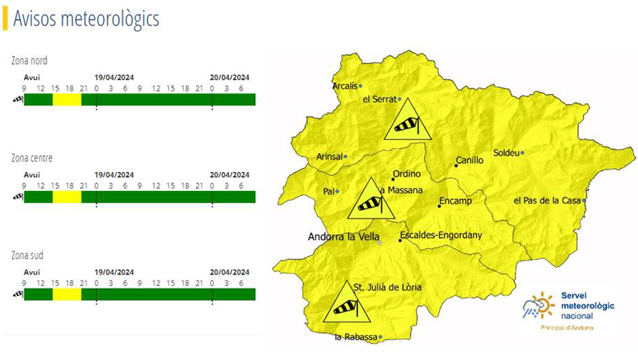 El mapa d'avís groc (Servei Meteorològic Nacional)