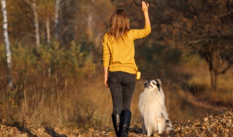 Una dona jugant amb el seu gos