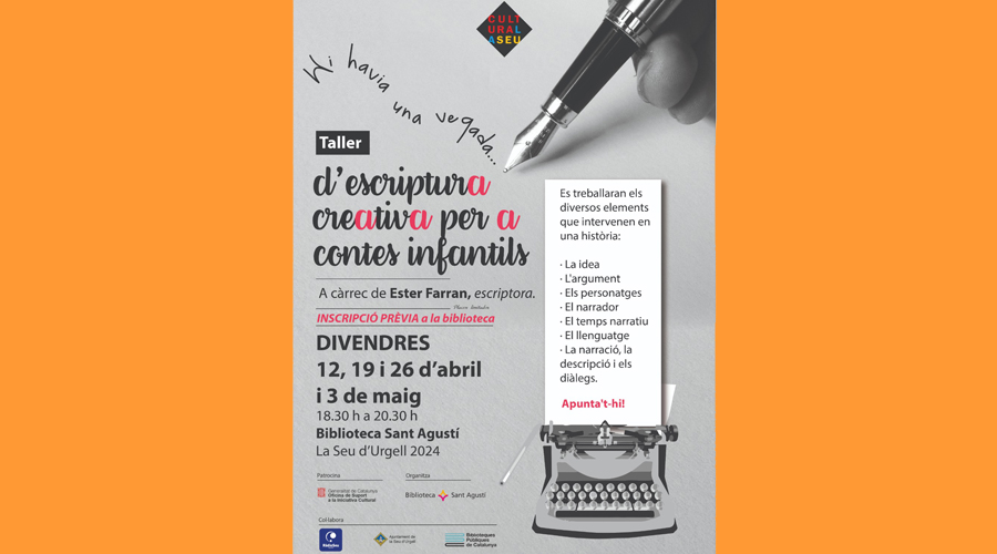 Cartell del taller d'escriptura creativa per a contes infantils