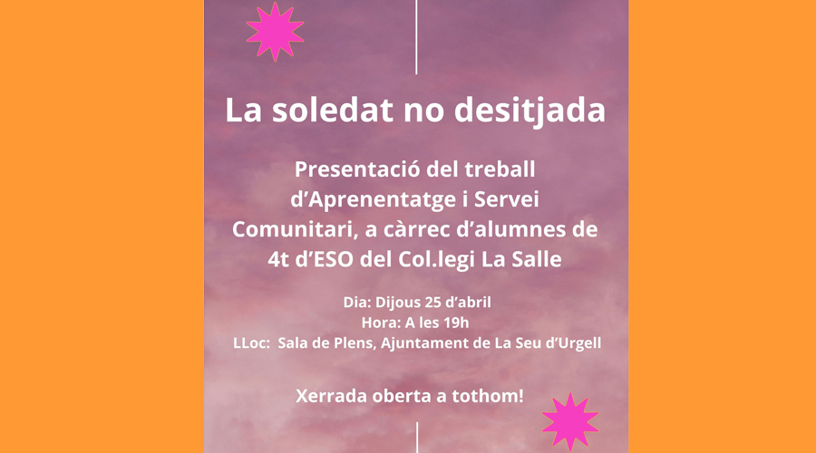 Cartell anunciant la presentació del treball dels alumnes de La Salle (RàdioSeu)