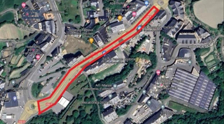 En vermell el tram afectat pels treballs d'asfaltat (AndorraDifusió)