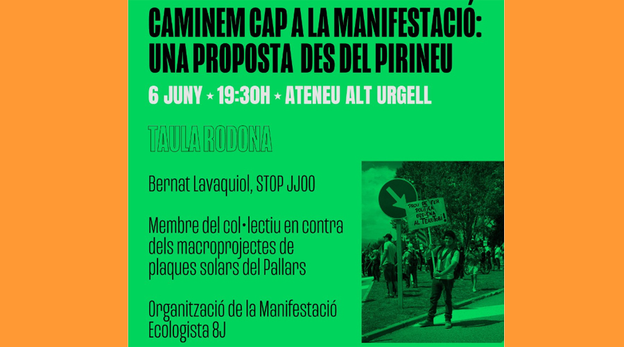 Cartell anunciant la taula rodona sobre la manifestació ecologista del 8-J