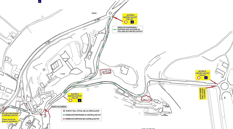 Talls de trànsit a Castellciutat per les obres al carrer de mossèn Cinto Verdaguer (Mapa: Ajuntament de la Seu d'Urgell)