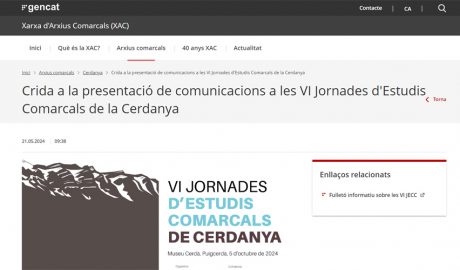Web de la xarxa d'arxius comarcals informant de les jornades