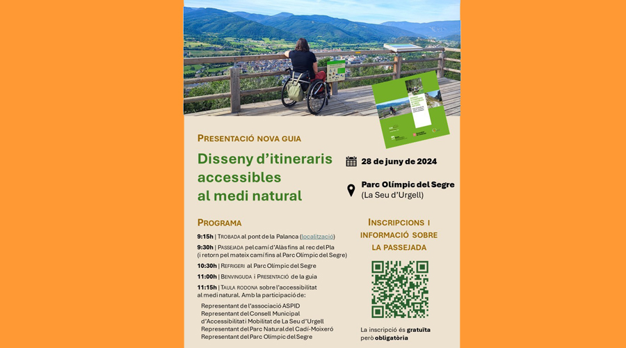 Cartell anunciant la presentació de la nova guia "Disseny d'itineraris accessibles al medi natural"