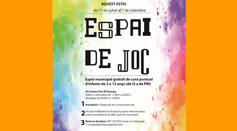 Cartell anunciador del servei Espai de Joc (Aj. la Seu)