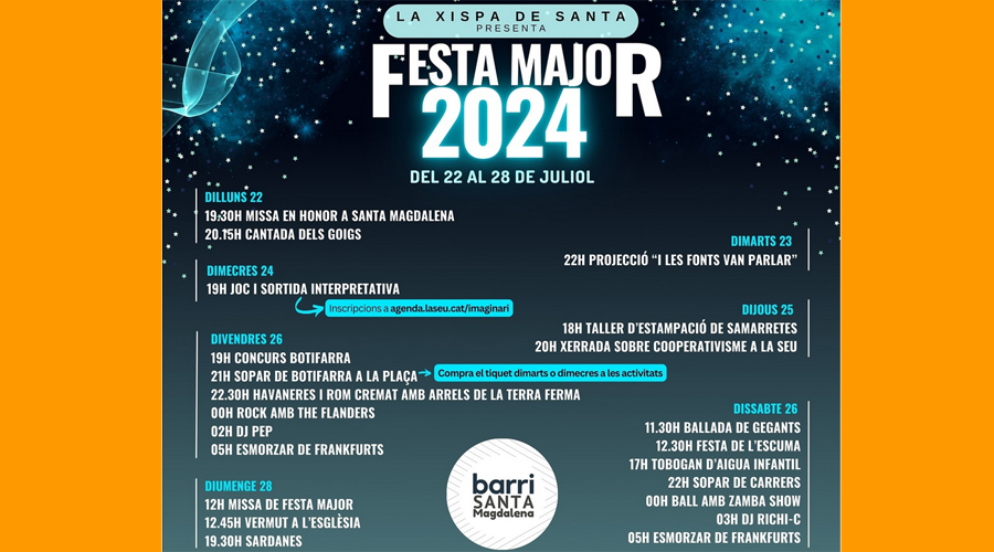 Programa de la Festa Major del barri de Santa Magdalena, a la Seu