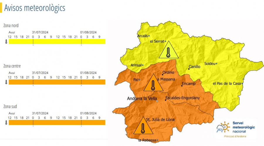 Mapa alertant sobre l'episodi d'altes temperatures (SMN)