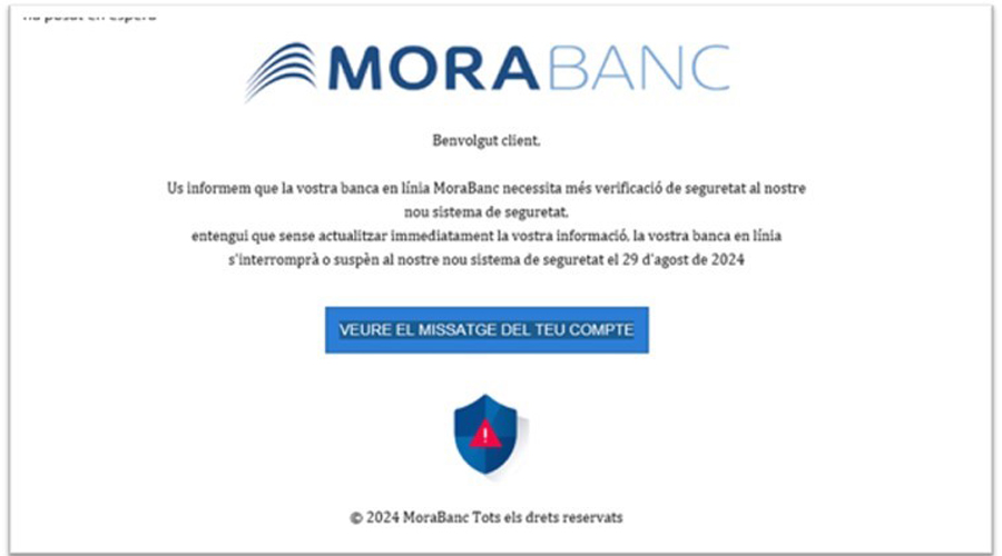 L'entitat bancària demana no accedir a la web de MoraBanc a través d’enllaços patrocinats (MoraBanc)