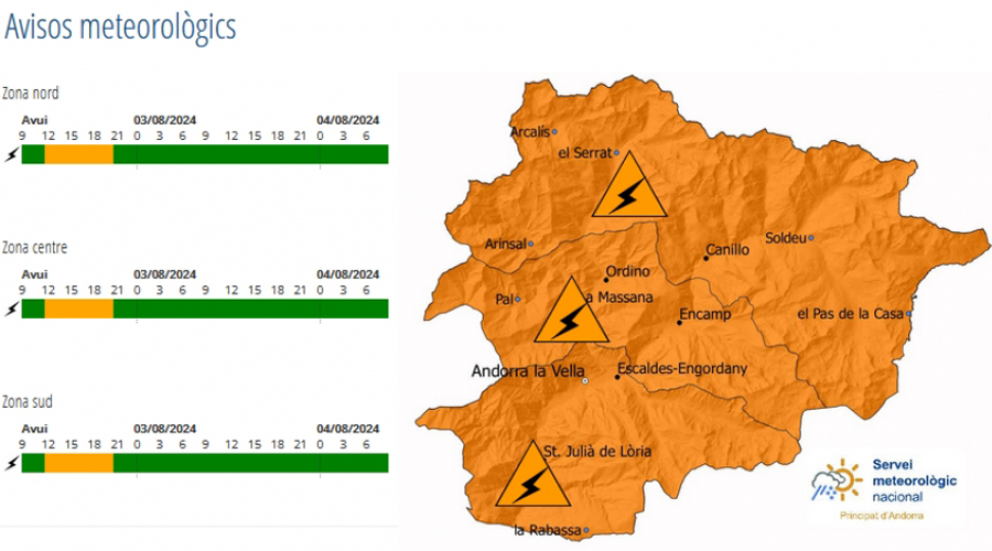 Mapa d'avís taronja per tempesta (Servei Meteorològic Nacional)