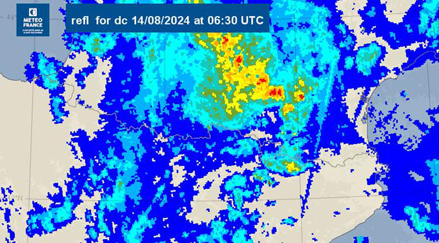 Mapa del temps mostrant la inestabilitat al matí de dimecres (Meteo France)
