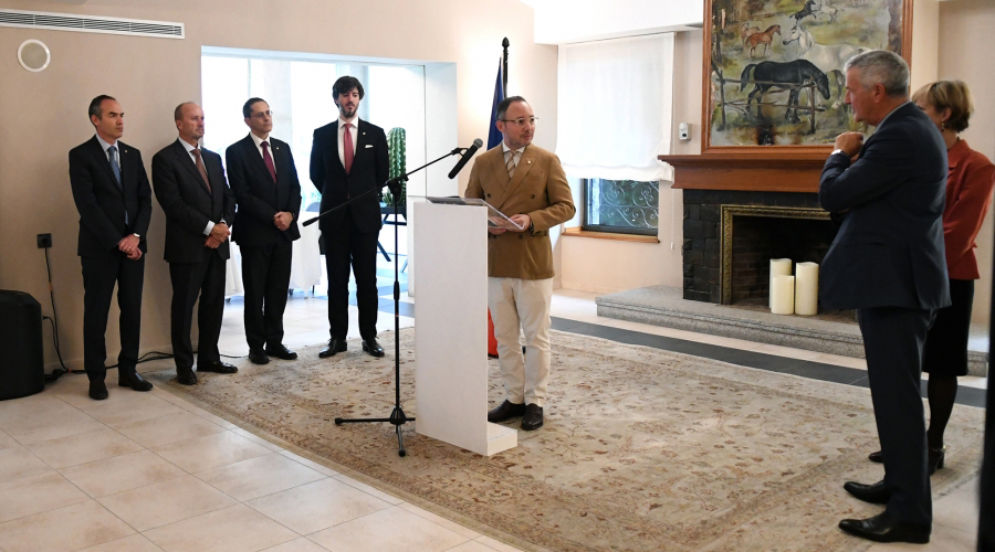 Intervenció de Xavier Espot en el comiat a Patrick Strzoda -a la dreta- (SFGA)