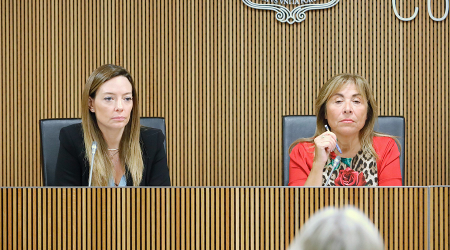 Les ministres, Helena Mas i Conxita Marsol, en la seva compareixença (Consell General)