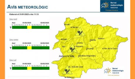 Mapa d'avís groc per nevades