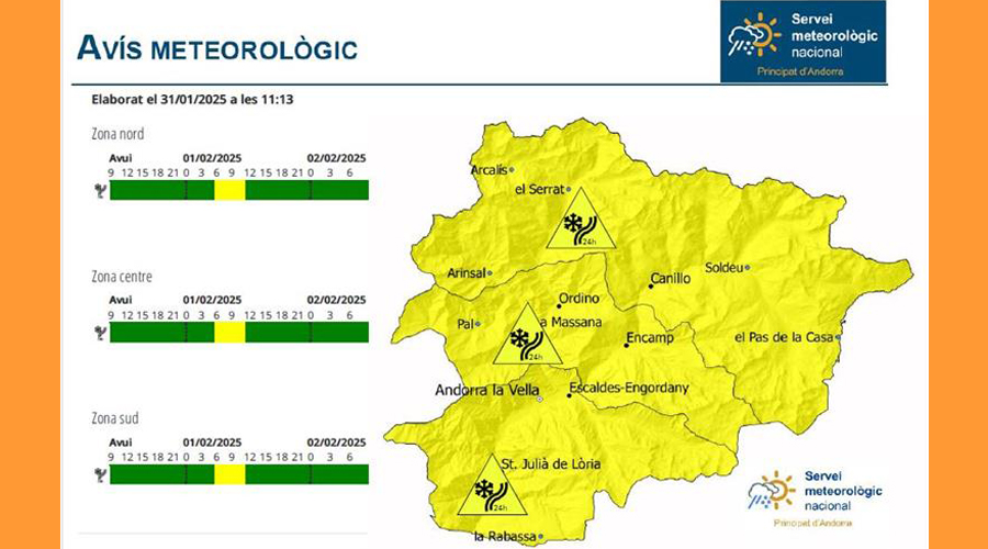 Mapa d'avís groc per nevades (SMN)