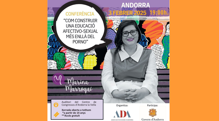 Cartell informant de la conferència organitzada per l'Associació de Dones d'Andorra (ADA)