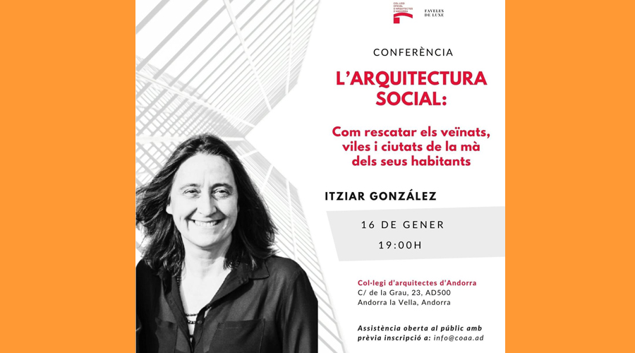 Cartell anunciant la conferència d'Itziar González (COAA)