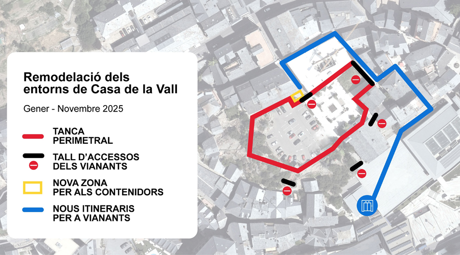 Infografia indicant les restriccions per les obres als entorns de la Casa de la Vall (Consell General)