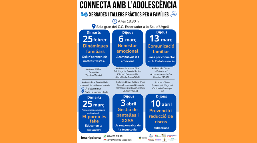 Calendari de les xerrades sobre l'adolescència (Aj. la Seu)