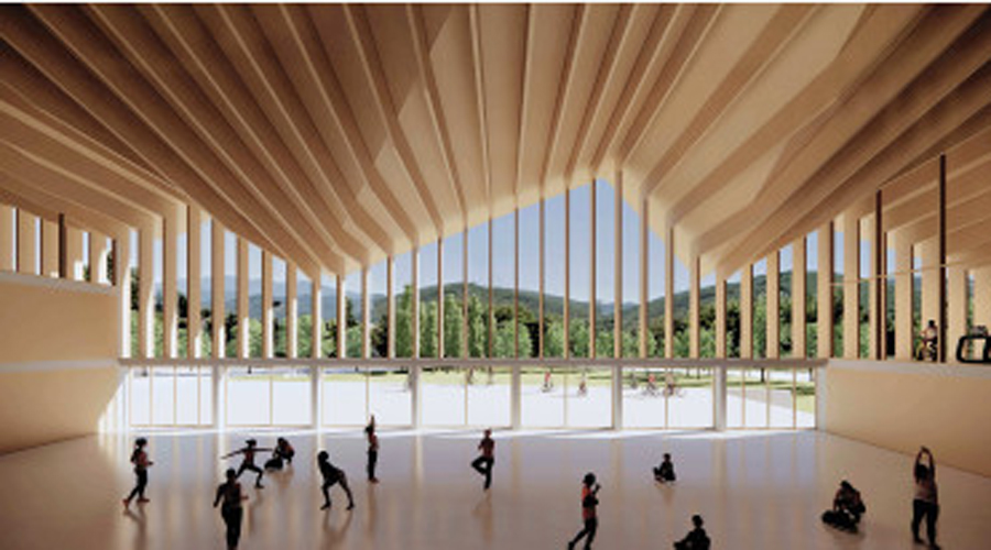 Imatge simulada de l'interior del futur edifici docent d'INEFC Pirineus (Junts per la Seu)