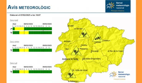 Mapa d'avís groc per neu i vent