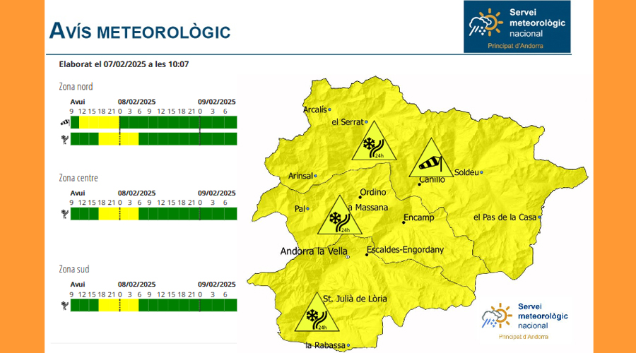 Mapa d'avís groc per neu i vent (SMN)