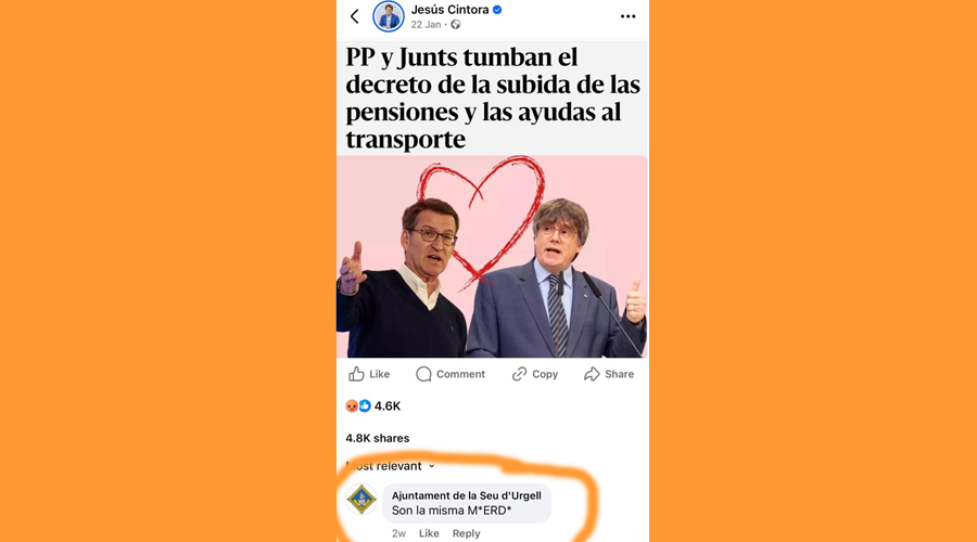 Encerclat, l'insult que va rebre Junts per la Seu des del compte de l'Ajuntament (Junts per la Seu)