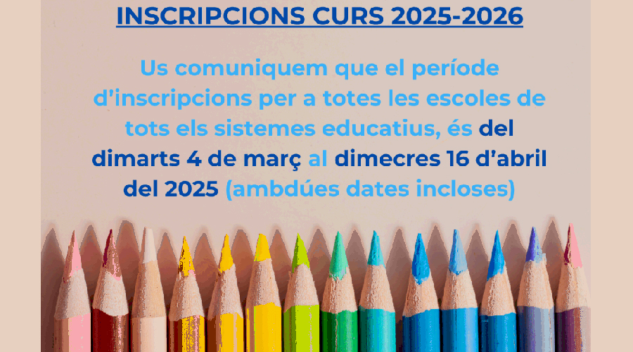 Cartell anunciant el període de preinscripcions per al curs escolar 2025-2026 (SFGA)
