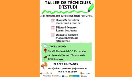 Cartell anunciant el taller sobre tècniques d'estudi a la Seu