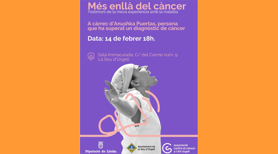 Cartell anunciador de la xerrada d'Anushka Puertas (Aj. la Seu)