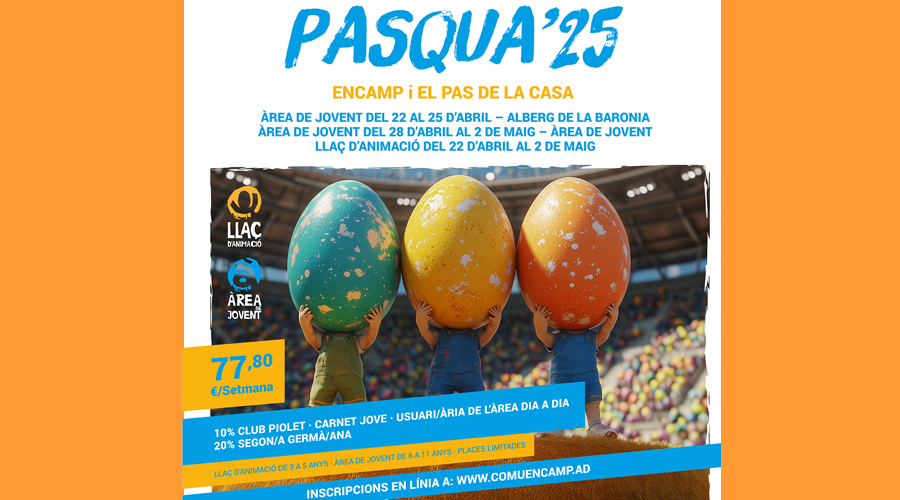 Cartell anunciant les activitats de Pasqua a Encamp i al pas (Comú d'Encamp)