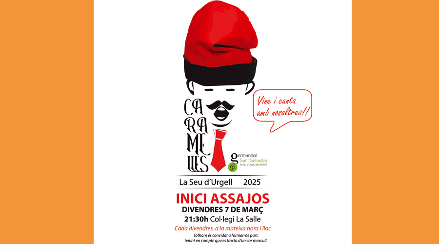 Cartell anunciant l'inici dels assajos de les Caramelles de Pasqua (Aj. la Seu)