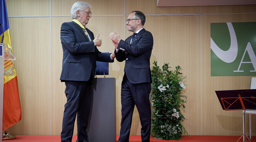 Marc Forné i Xavier Espot en l'acte celebrat a la Universitat d'Andorra (SFGA)