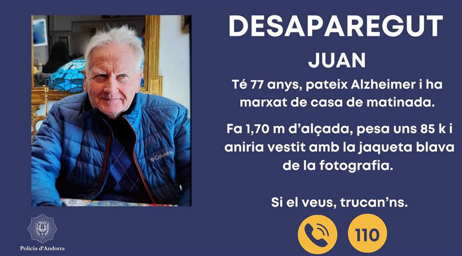 Cartell d'avís de la desaparició de Juan (Policia d'Andorra)