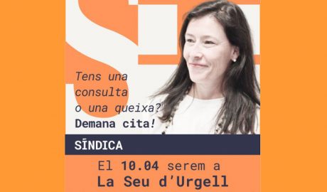 Cartell anunciant la visita de la Síndica de Greuges de Catalunya a la Seu d'Urgell
