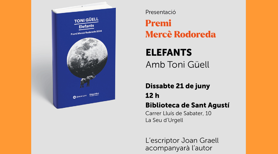 Informació anunciant la presentació del llibre "Elefants", de Toni Güell, a la Seu (RàdioSeu)