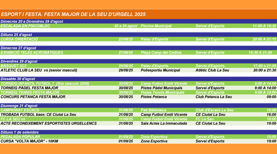 Programa esportiu de la Festa major de la Seu (Aj. la Seu)