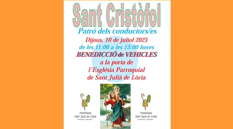 Cartell anunciant la benedicció dels vehicles a Sant Julià
