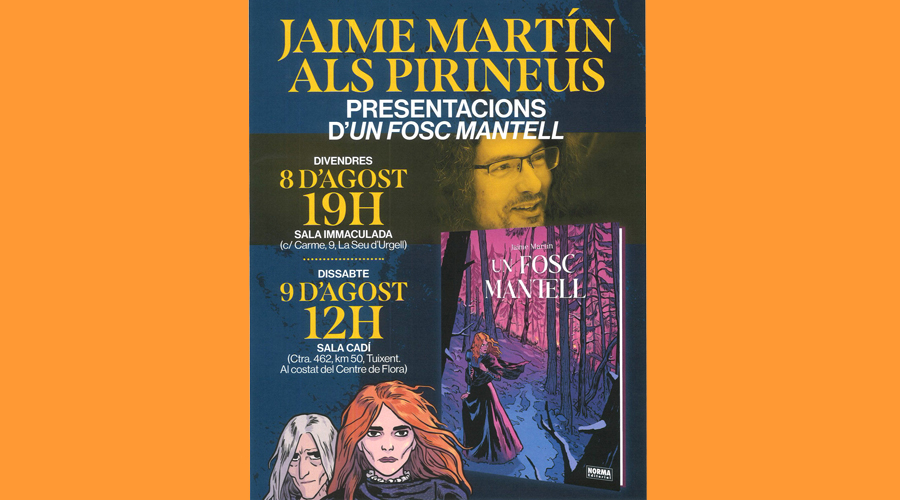 Cartell anunciant les presentacions del còmic "Un fosc mantell" (CCAU)