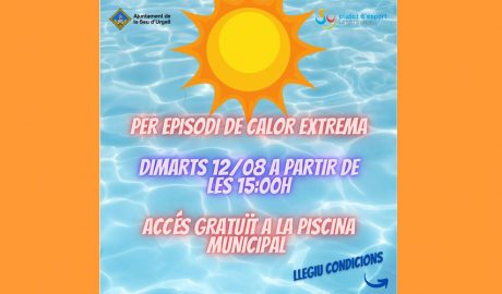 Cartell anunciant la gratuïtat de la piscina a la Seu