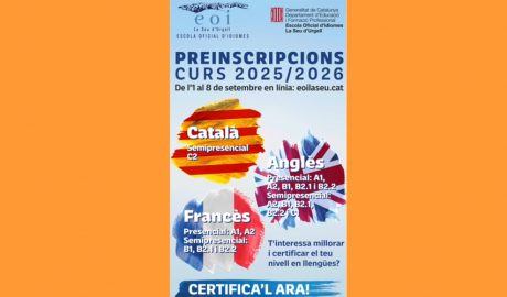 Cartell anunciant el període de preinscripcions a l'EOI de la Seu