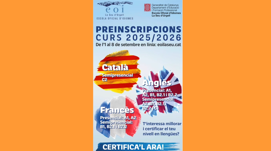 Cartell anunciant el període de preinscripcions a l'EOI de la Seu