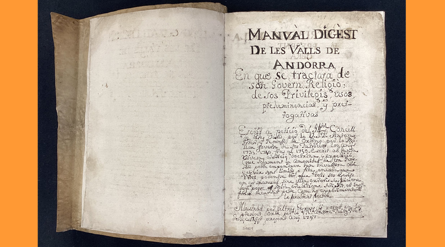 El manuscrit del "Manual 1797", després de la restauració (Consell General)