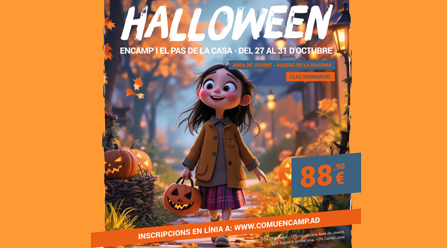 Cartell anunciant l'obertura d'inscripcions per a les vacances de Tots Sants (Comú d'Encamp)