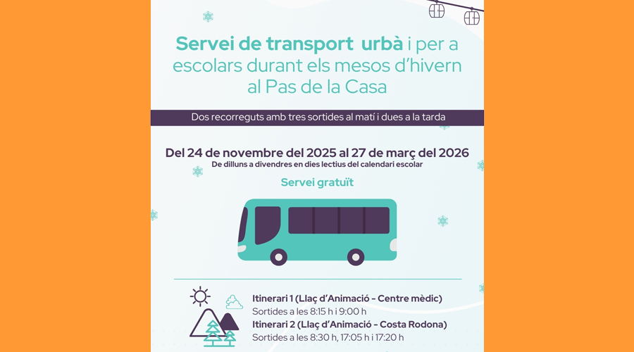 El servei s'oferirà del 24 de novembre al 27 de març de 2026 (Comú d'Encamp)