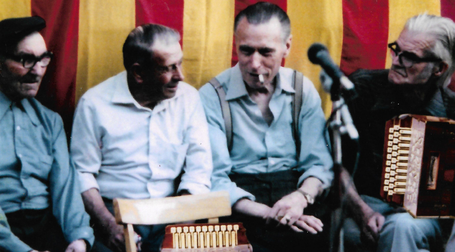 Ricard Muntané, el Fiter de Canelles; Josep Jordana, el Comare de Toloriu, Esteve Tarrés, l'Estevet Sastre de l'Alzina d'Alinyà i Climent Juli. Foto: CCAU)