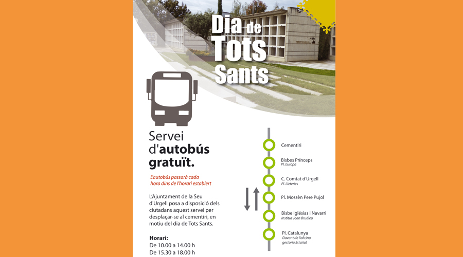 Cartell anunciant la gratuïtat del bus per Tots Sants a la Seu (Aj. la Seu)